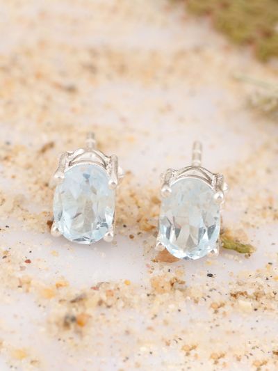 925 Sterling Silver Natural Gemstone Rhodium Plated Stud Earrings for Women