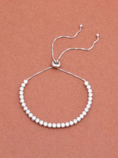 925 Sterling Silver White Cubic Zirconia Adjustable Tennis Bracelet