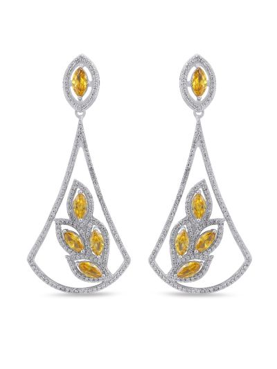 Silgo 925 Sterling Silver 11 Ctw White & Yellow Cubic Zirconia Dangle Earrings For Women And Girls