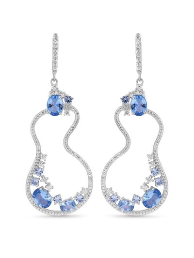Silgo 925 Sterling Silver 24.00 Ctw Blue Cubic Zirconia Dangle Earrings For Women And Girls