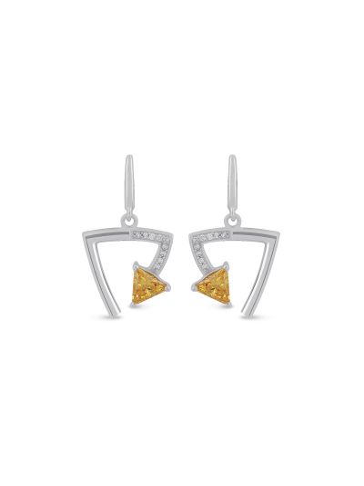 Silgo 925 Sterling Silver 2.80 Ctw Yellow & White Cubic Zirconia Dangle Earrings For Women And Girls