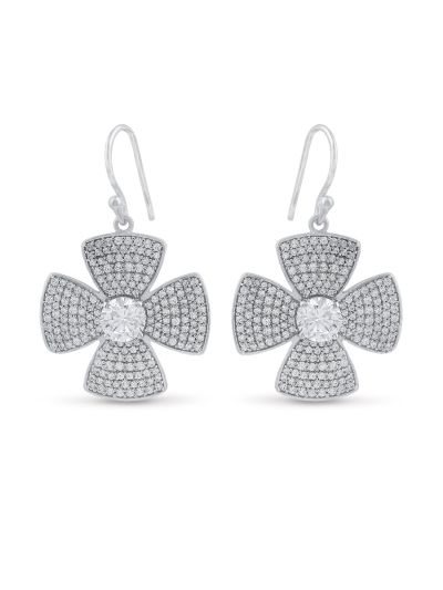 Silgo 925 Sterling Silver 8.00 Ctw White Cubic Zirconia Flower Dangle Earrings For Women And Girls