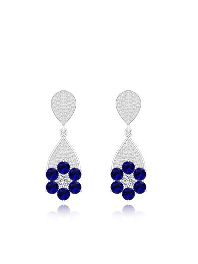 Silgo 925 Sterling Silver Rhodium Plated Blue Cubic Zirconia Women Dangle Earrings