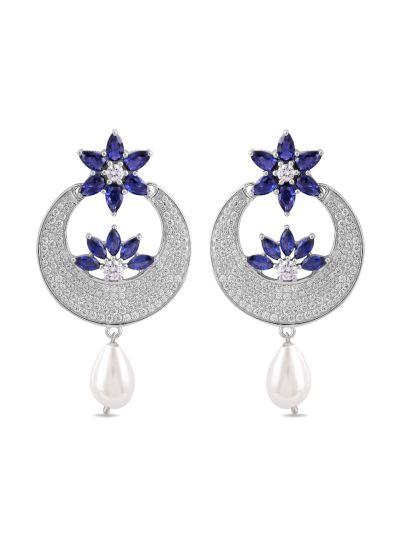 Silgo 925 Sterling Silver earrings for women - Blue Cubic Zirconia Earrings - Dangle earrings for women