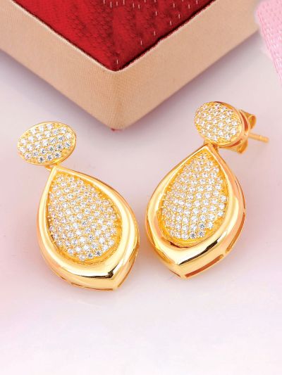 Silgo 925 Sterling Silver Pear Cubic Zirconia Yellow Gold Plated Dangle Women Earring Gift