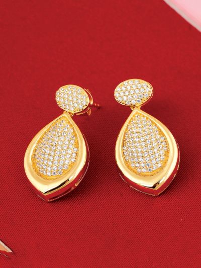 Silgo 925 Sterling Silver Pear Cubic Zirconia Yellow Gold Plated Dangle Women Earring Gift