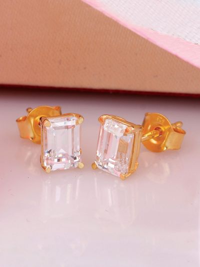 Silgo 925 Sterling Silver Cubic Zirconia Yellow Gold Plated Stud Women Earring Jewellry