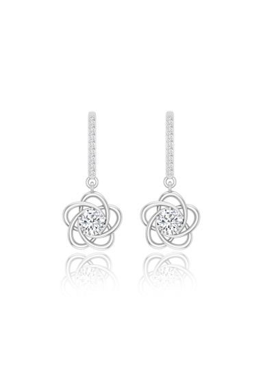 Silgo 925 Sterling Silver Flower Design White Cubic Zirconia Rhodium Plated Earrings