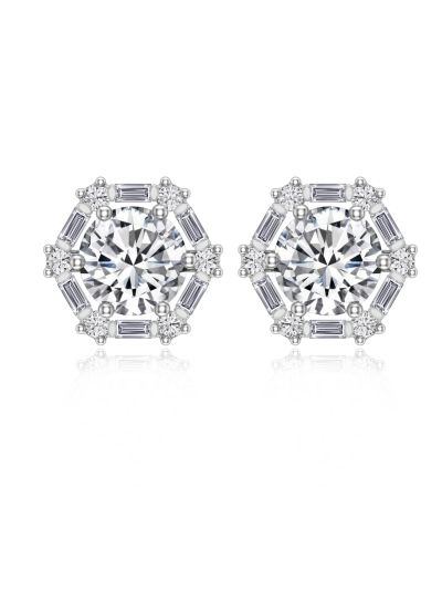Silgo 925 Sterling Silver Cubic Zirconia Rhodium Plated Women Stud Earrings For Gift