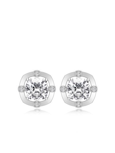 Silgo 925 Sterling Cubic Zirconia Silver Plated Round Round Shape Women Stud Earrings