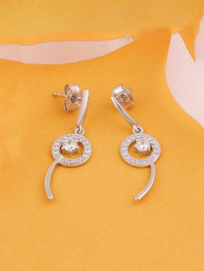 Silgo 925 Sterling Silver Plated Cubic Zirconia Wedding Dangle Earrings For Women
