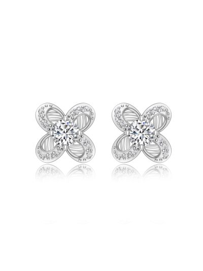 Silgo 925 Sterling Silver Cubic Zirconia Rhodium Plated Stud Earrings Gift For Her