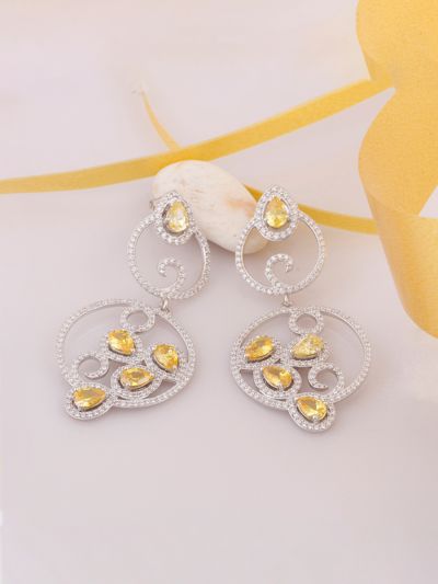 Silgo 925 Sterling Silver Yellow & White Cubic Zirconia Rhodium Plated Women Dangle Earring