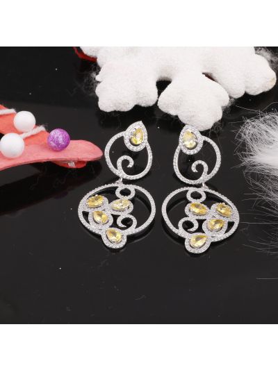 Silgo 925 Sterling Silver Yellow & White Cubic Zirconia Rhodium Plated Women Dangle Earring