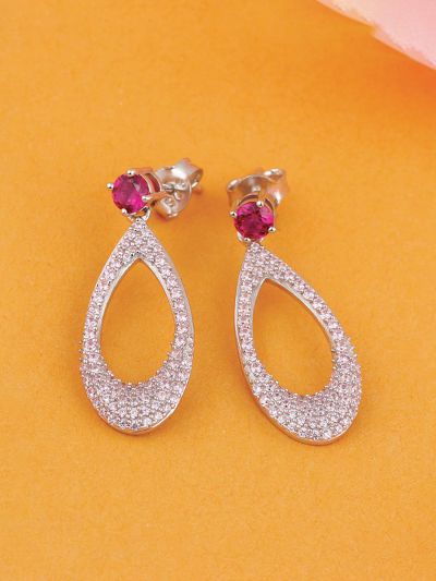 Silgo 925 Sterling Silver Pink Cubic Zirconia Rhodium Plated Dangle Earrings Jewellry