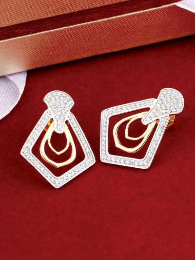 Silgo 925 Sterling Silver Cubic Zirconia Yellow Gold Plated Stud Earrings For Women