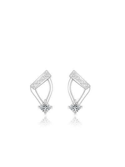 Silgo 925 Sterling Silver Rhodium Plated Cubic Zirconia Stud Earrings For Women