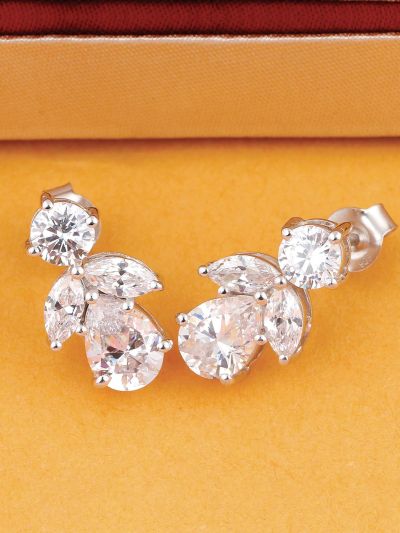 Silgo 925 Sterling Silver Cubic Zirconia Rhodium Plated Stud Earrings For Women