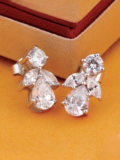 Silgo 925 Sterling Silver Cubic Zirconia Rhodium Plated Stud Earrings For Women