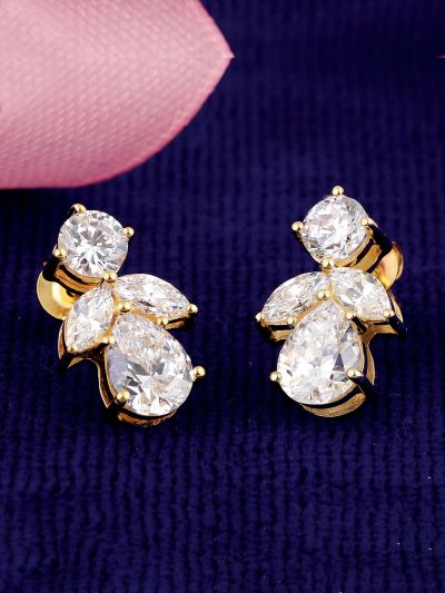 Silgo 925 Sterling Silver Cubic Zirconia Yellow Gold Plated Stud Earrings For Women