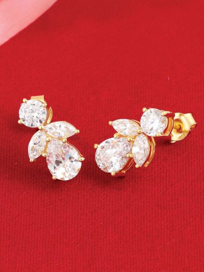 Silgo 925 Sterling Silver Cubic Zirconia Yellow Gold Plated Stud Earrings For Women
