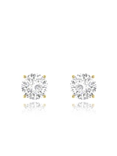 Silgo 925 Sterling Silver Cubic Zirconia Yellow Gold Plated Round Stud For Women