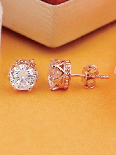 Silgo 925 Sterling Silver Round Cubic Zirconia Rose Gold Plated Stud For Women