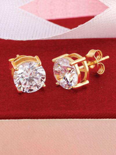 Silgo 925 Sterling Silver Yellow Gold Plated Cubic Zirconia Round Stud Earrings For Women