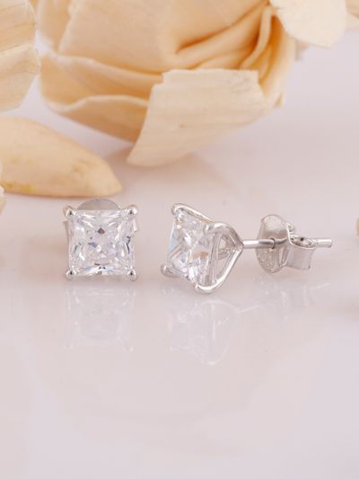 Silgo 925 Sterling Silver Cubic Zirconia Rhodium Plated Women Stud Earrings