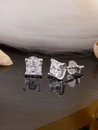 Silgo 925 Sterling Silver Cubic Zirconia Rhodium Plated Women Stud Earrings