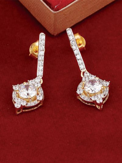 Silgo 925 Sterling Cubic Zirconia Yellow Gold Plated Dangle Earrings Silver Jewellry