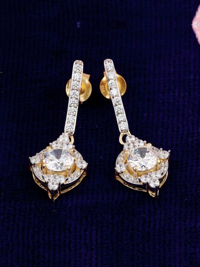 Silgo 925 Sterling Cubic Zirconia Yellow Gold Plated Dangle Earrings Silver Jewellry