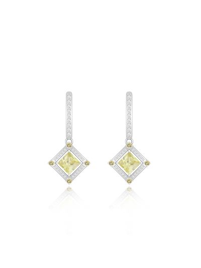 Silgo 925 Sterling Silver Rhodium Plated Yellow Cubic Zirconia Dangle Earrings For Women