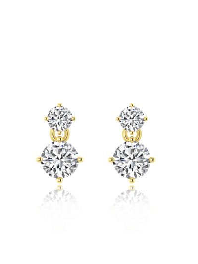 Silgo 925 Sterling Silver Yellow Gold Plated Cubic Zirconia Small Dangle Earrings