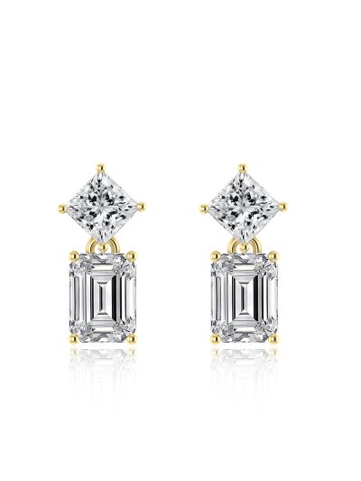 Silgo 925 Sterling Silver Cubic Zirconia Yellow Gold Plated Women Dangle Earrings
