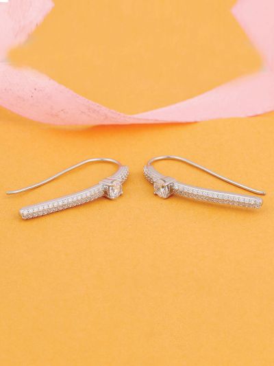 Silgo 925 Sterling Silver Rhodium Plated Cubic Zirconia Hook Wire Earrings For Women