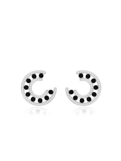 Silgo 925 Sterling Silver Black Cubic Zirconia Rhodium Plated Stud Earrings For Women