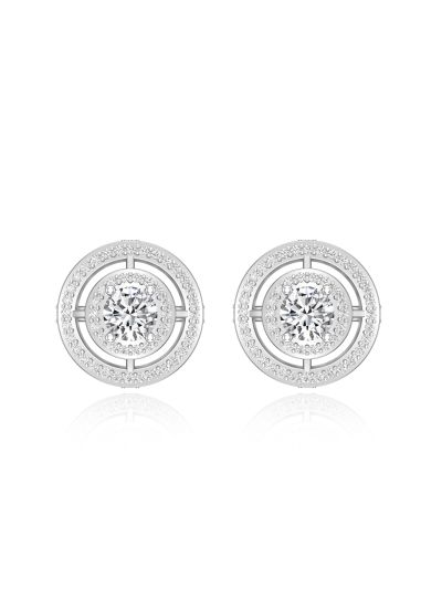 Silgo 925 Sterling Silver Rhodium Plated Cubic Zirconia Round Stud Earrings For Women Girl