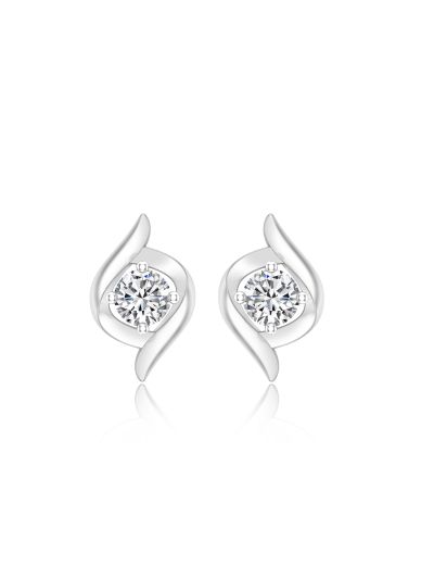 Silgo 925 Sterling Silver Rhodium Plated Cubic Zirconia Stud Earrings For Girls