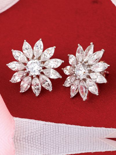 Silgo 925 Sterling Silver Cubic Zirconia Rhodium Plated Women Stud Earrings