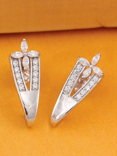 Silgo 925 Sterling Silver Cubic Zirconia Rhodium Plated Stud Women Earrings