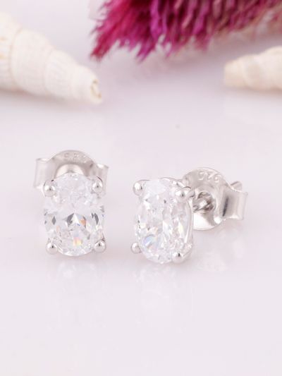 Silgo 925 Sterling Silver Cubic Zirconia Rhodium Plated For Women Stud Earrings