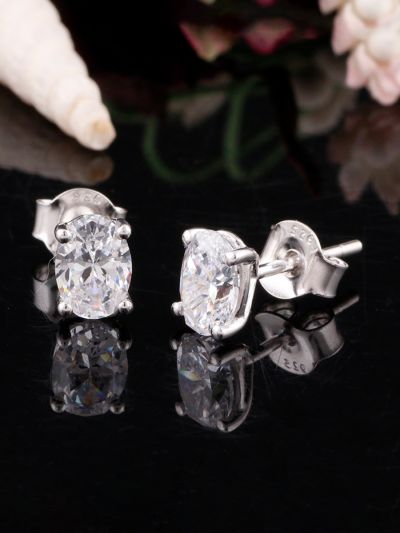 Silgo 925 Sterling Silver Cubic Zirconia Rhodium Plated For Women Stud Earrings
