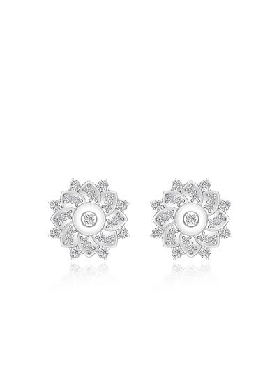 Silgo 925 Sterling Silver Rhodium Plated Cubic Zirconia Round Stud Earrings For Women