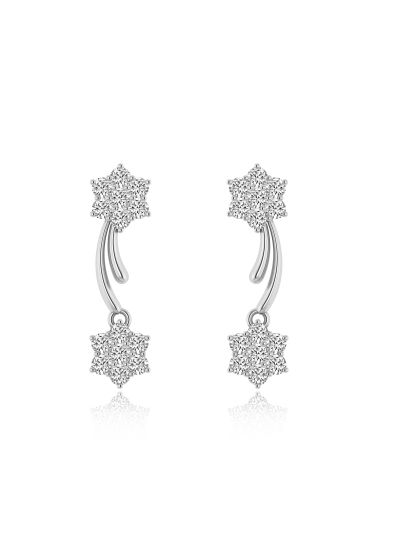 Silgo 925 Sterling Silver Rhodium Plated White Cubic Zirconia Women Stud Earrings