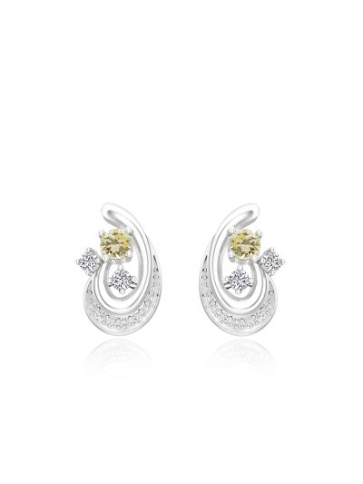Silgo 925 Sterling Silver Rhodium Plated Cubic Zirconia Women Stud Earrings