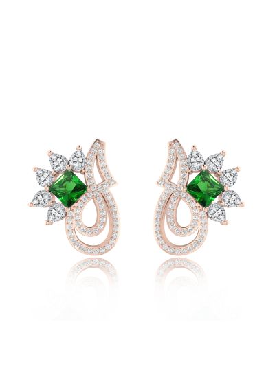 Silgo 925 Sterling Silver Green Cubic Zirconia Rose Gold Plated Women Stud Earrings