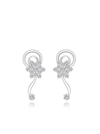 Silgo 925 Sterling Silver Rhodium Plated Cubic Zirconia Stud Earrings For Women
