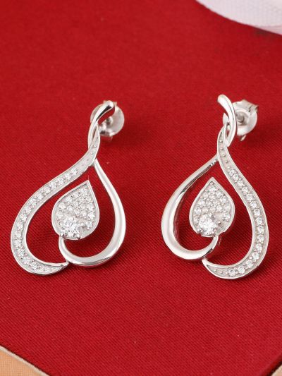 Silgo 925 Sterling Silver Cubic Zirconia Rhodium Silver Plated Stud Earrings For Women