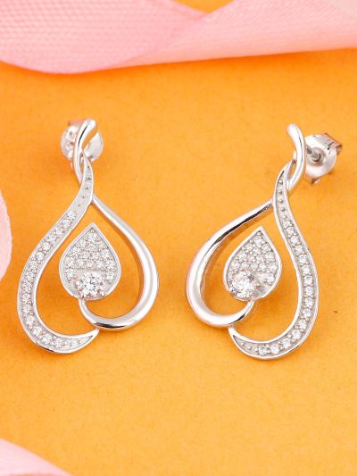 Silgo 925 Sterling Silver Cubic Zirconia Rhodium Silver Plated Stud Earrings For Women